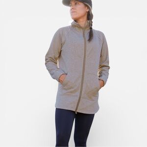 Title Nine Fleece Swacket Zip Warmup Jacket Sweatshirt Funnel Neck Beige Medium